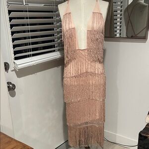 SHOW STOPPER ASOS Blush Tiered Fringed V-Neck Party Dress. Brand New